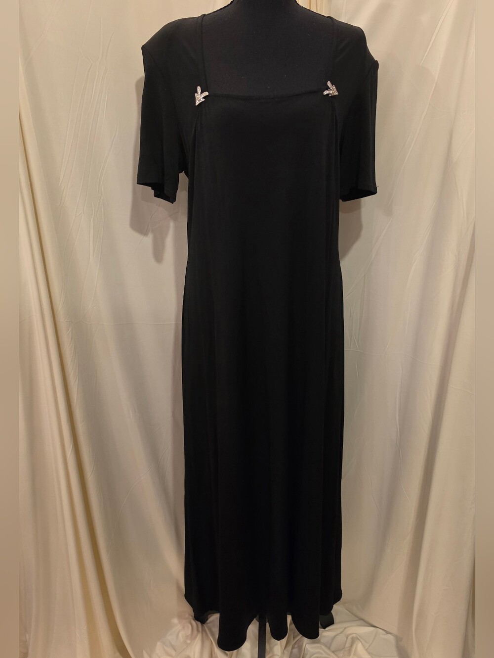 Onyx Nite by Wendye Chaitin Black Rhinestone Accent Maxi Dress Size 14